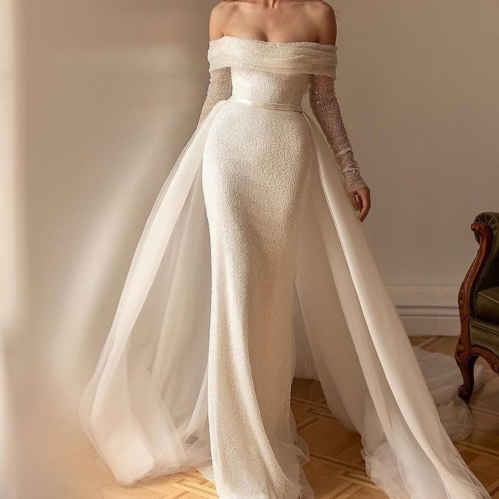 Eva Lendel Aretta Inspired Elegant Off-Shoulder White Sequin Dress size 4